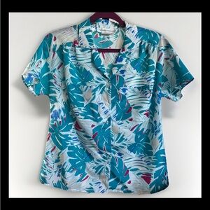 Vintage Lady Arrow Women’s Floral Button Down Polyester Shirt Size 14